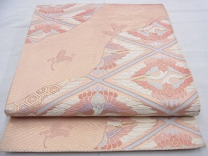 平和屋着物◎六通柄袋帯 唐織 向かい鶴 金糸 逸品 BAAF9254du