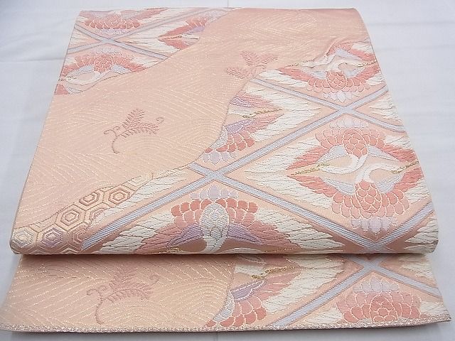 平和屋着物◎六通柄袋帯 唐織 向かい鶴 金糸 逸品 BAAF9254du