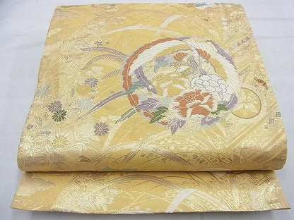平和屋着物◎佐賀錦 六通柄袋帯 唐織 双鶴花丸文 金糸 逸品 BAAF9261du