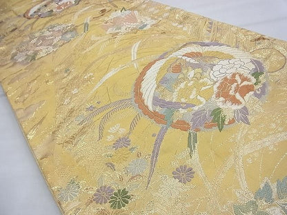 平和屋着物◎佐賀錦 六通柄袋帯 唐織 双鶴花丸文 金糸 逸品 BAAF9261du