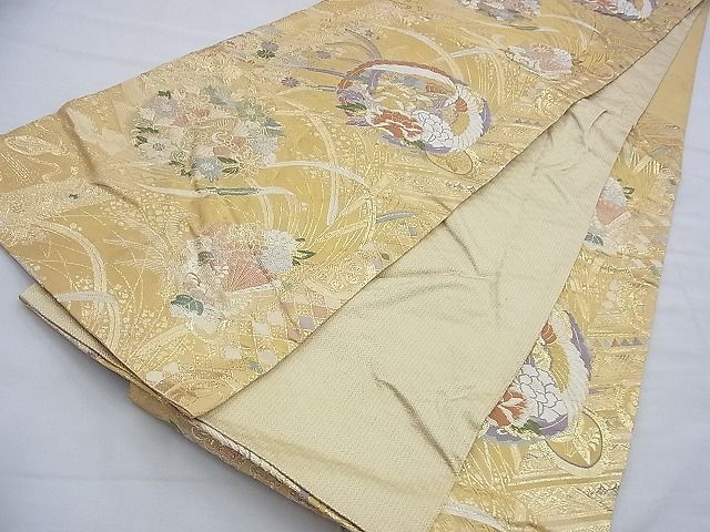平和屋着物◎佐賀錦 六通柄袋帯 唐織 双鶴花丸文 金糸 逸品 BAAF9261du