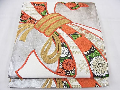 平和屋着物◎六通柄袋帯 唐織 束ね熨斗花文 金銀糸 逸品 BAAF3880fk