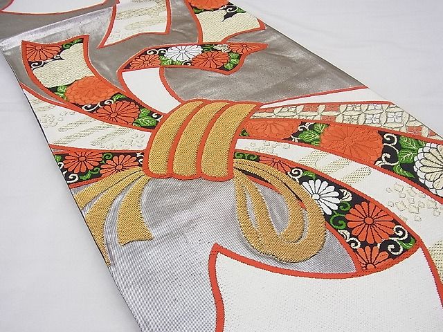 平和屋着物◎六通柄袋帯 唐織 束ね熨斗花文 金銀糸 逸品 BAAF3880fk