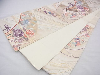 平和屋着物◎六通柄袋帯 唐織 扇緬孔雀文 金糸 逸品 BAAF3884fk
