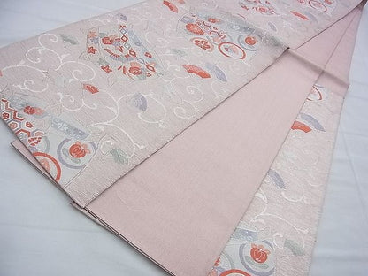 平和屋着物◎六通柄袋帯 唐織 光悦古代錦 花鳥糸巻き文 銀糸 逸品 BAAF9283du