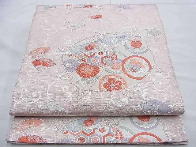 平和屋着物◎六通柄袋帯 唐織 光悦古代錦 花鳥糸巻き文 銀糸 逸品 BAAF9283du