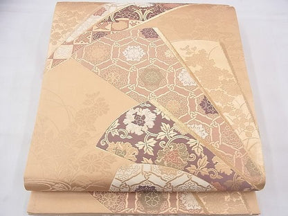 平和屋着物◎六通柄袋帯 唐織 扇面花文 金糸 逸品 BAAF3911fk