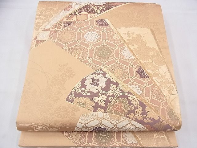 平和屋着物◎六通柄袋帯 唐織 扇面花文 金糸 逸品 BAAF3911fk