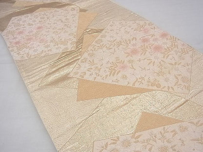 平和屋着物◎六通柄袋帯 唐織 色紙重ね花文 金糸 逸品 BAAF3909fk