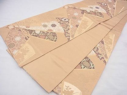 平和屋着物◎六通柄袋帯 唐織 扇面花文 金糸 逸品 BAAF3911fk