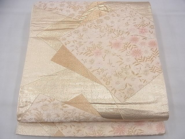 平和屋着物◎六通柄袋帯 唐織 色紙重ね花文 金糸 逸品 BAAF3909fk