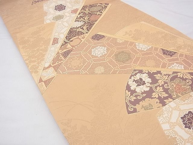 平和屋着物◎六通柄袋帯 唐織 扇面花文 金糸 逸品 BAAF3911fk