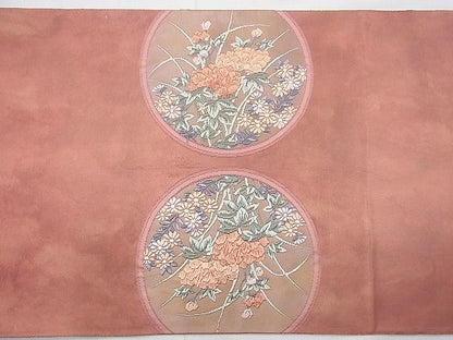 平和屋着物◎太鼓柄袋帯 唐織 四季花鳥丸文 金糸 逸品 BAAF3950fk