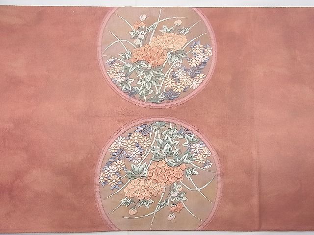 平和屋着物◎太鼓柄袋帯 唐織 四季花鳥丸文 金糸 逸品 BAAF3950fk