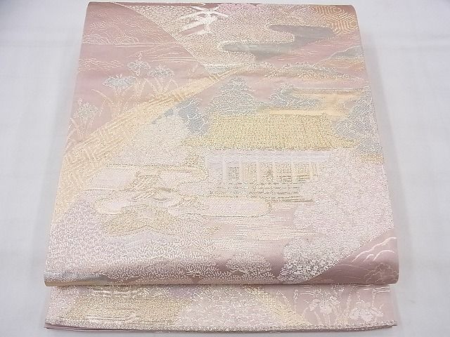 平和屋着物◎六通柄袋帯 唐織 京名所風景文 金銀糸 逸品 BAAF3954fk