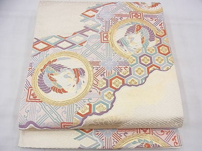 平和屋着物◎六通柄袋帯 唐織 鳳凰道長有職文 金糸 逸品 BAAF3965fk