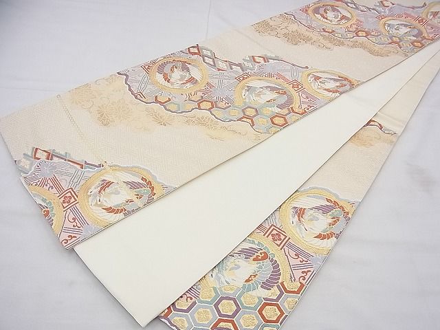 平和屋着物◎六通柄袋帯 唐織 鳳凰道長有職文 金糸 逸品 BAAF3965fk