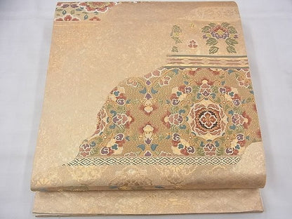 平和屋着物◎六通柄袋帯 唐織 唐彩箔道長裂取 金糸 逸品 BAAF3970fk