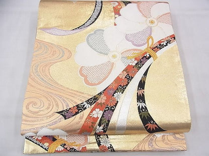 平和屋着物◎六通柄袋帯 唐織 束ね熨斗捻桜門 金銀糸 逸品 BAAF3972fk