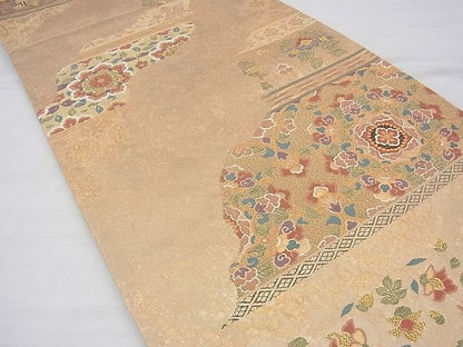 平和屋着物◎六通柄袋帯 唐織 唐彩箔道長裂取 金糸 逸品 BAAF3970fk