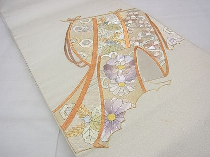 平和屋着物◎佐賀錦　太鼓柄袋帯　駒刺繍　几帳花唐草文　金銀糸　逸品　BAAF3974fk