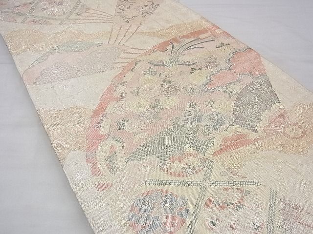 平和屋着物◎佐賀錦　六通柄袋帯　900織　鳳凰檜扇花文　金銀糸　逸品　BAAF3977fk