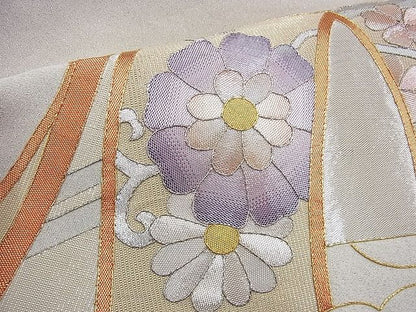 平和屋着物◎佐賀錦　太鼓柄袋帯　駒刺繍　几帳花唐草文　金銀糸　逸品　BAAF3974fk