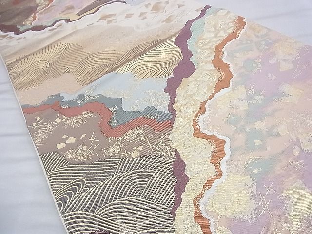 平和屋着物◎六通柄袋帯 波路 金糸 逸品 BAAF9368du