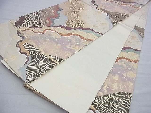 平和屋着物◎六通柄袋帯 波路 金糸 逸品 BAAF9368du