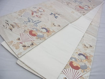 平和屋着物◎六通柄袋帯 唐織 扇面草花文 金銀糸 逸品 BAAF9375du
