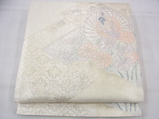 平和屋着物◎六通柄袋帯 本箔佐賀錦 寿鶴宝来 金糸 逸品 BAAF3994fk