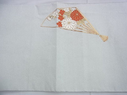 平和屋着物◎太鼓柄袋帯 駒刺繍 扇面花車文 金銀糸 逸品 BAAF9380du