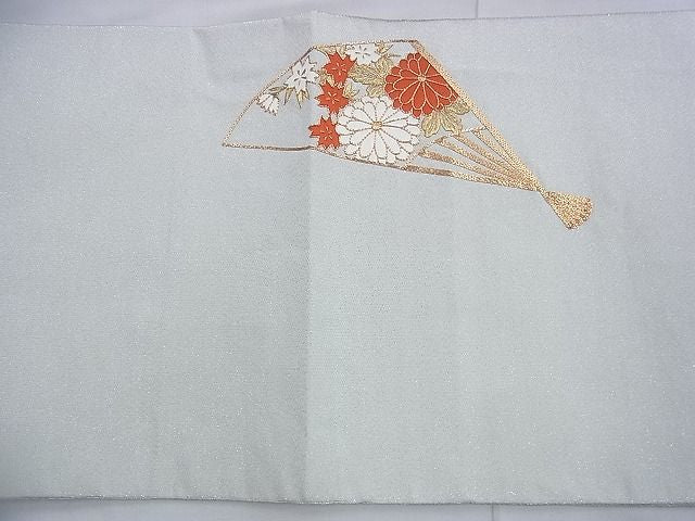 平和屋着物◎太鼓柄袋帯 駒刺繍 扇面花車文 金銀糸 逸品 BAAF9380du