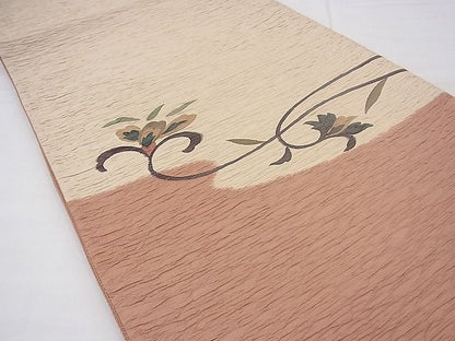 平和屋着物◎太鼓柄袋帯 ふくれ織 花唐草文 逸品 BAAG1225fk