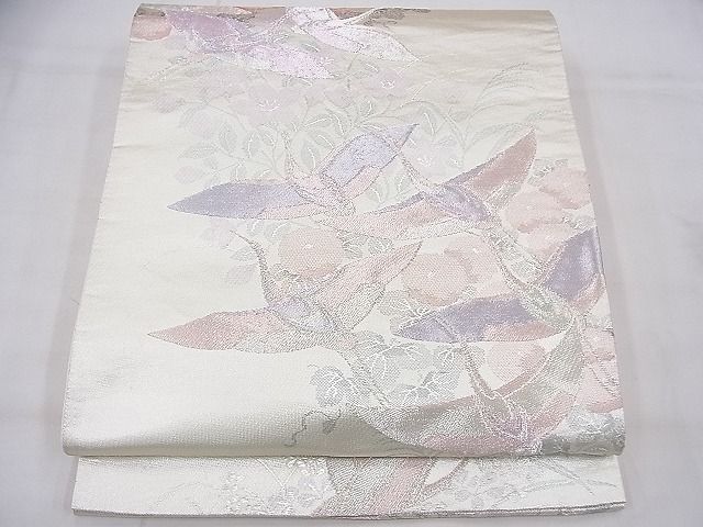 平和屋着物◎六通柄袋帯 飛鶴秋草文 銀糸 逸品 BAAG1227fk