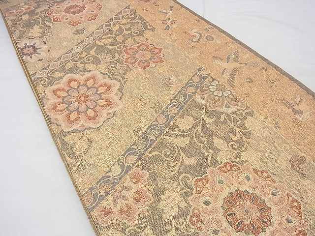 平和屋着物◎佐賀錦 六通柄袋帯 正倉院花鳥唐草文 金糸 逸品 BAAG1263fk