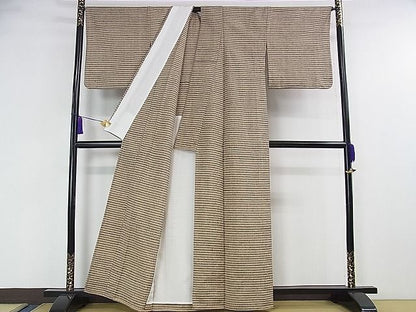 期間限定セール20％off▽希少　伊兵衛織　工芸手織　単衣　横縞　たとう紙付き　逸品　DZAA0146kh4