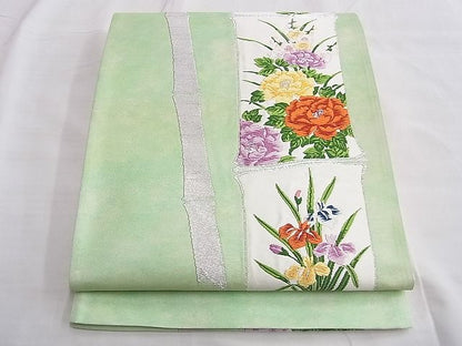 平和屋着物◎太鼓柄袋帯 唐織 竹取り花文 銀糸 逸品 BAAF6841ow