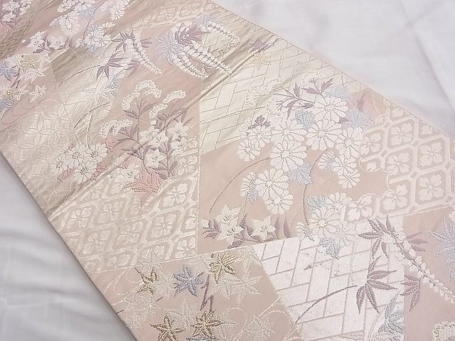 平和屋着物◎六通柄袋帯 唐織 切嵌春秋花文 金銀糸 逸品 BAAF6842ow