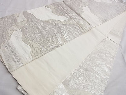 平和屋着物◎六通柄袋帯 道長風景文 銀糸 逸品 BAAF6844ow