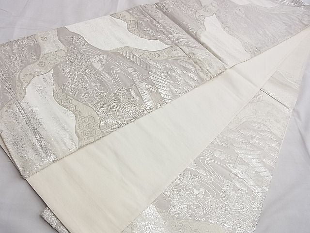 平和屋着物◎六通柄袋帯 道長風景文 銀糸 逸品 BAAF6844ow