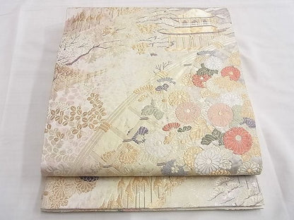 平和屋着物◎六通柄袋帯 唐織 初音蒔絵紋 金銀糸 逸品 BAAF6846ow