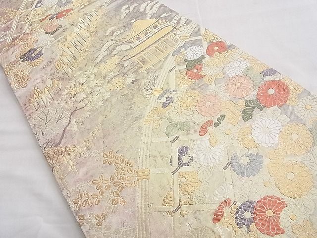平和屋着物◎六通柄袋帯 唐織 初音蒔絵紋 金銀糸 逸品 BAAF6846ow