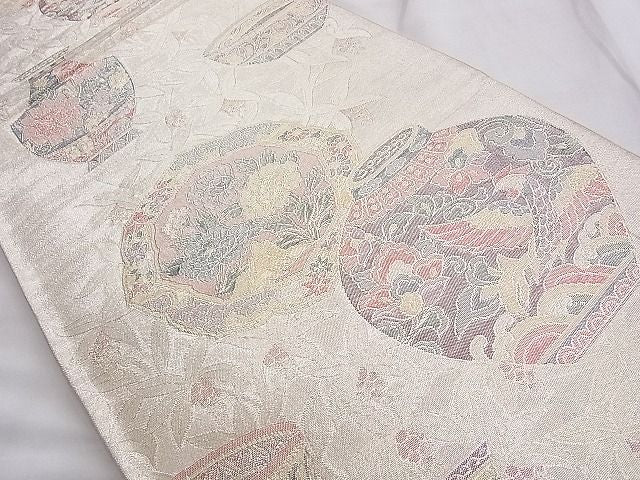 平和屋着物◎佐賀錦 六通柄袋帯 陶器花絵皿 金銀糸 逸品 BAAF6874ow