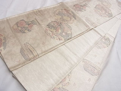 平和屋着物◎佐賀錦 六通柄袋帯 陶器花絵皿 金銀糸 逸品 BAAF6874ow