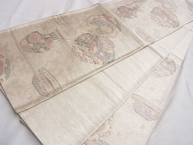 平和屋着物◎佐賀錦 六通柄袋帯 陶器花絵皿 金銀糸 逸品 BAAF6874ow