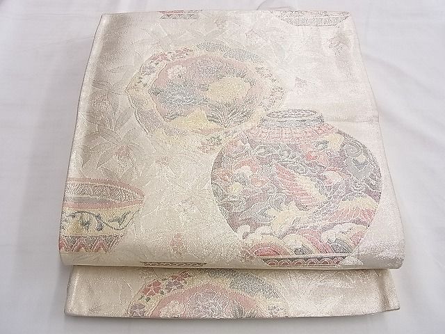 平和屋着物◎佐賀錦 六通柄袋帯 陶器花絵皿 金銀糸 逸品 BAAF6874ow