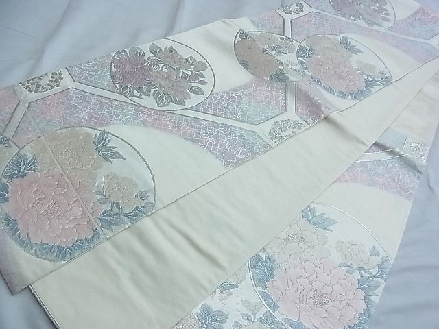 平和屋着物◎六通柄袋帯 唐織 蜀江花丸文 銀糸 逸品 BAAF6916ow