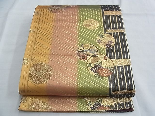 平和屋着物◎六通柄袋帯 唐織 花丸文 金糸 逸品 BAAF6921ow