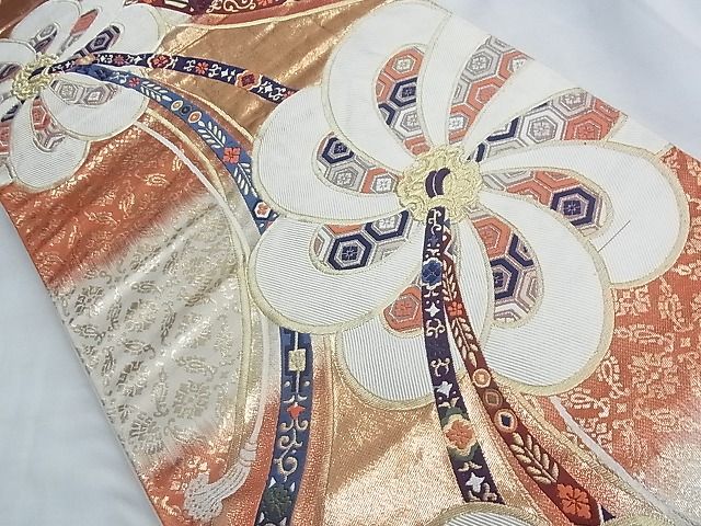 平和屋着物◎六通柄袋帯 唐織 絞り菊吉祥文 金銀糸 逸品 BAAF6935ow